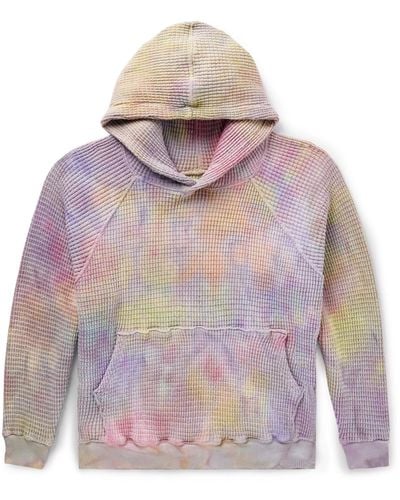 CAMP HIGH Tie-dyed Waffle-knit Cotton Hoodie - Gray