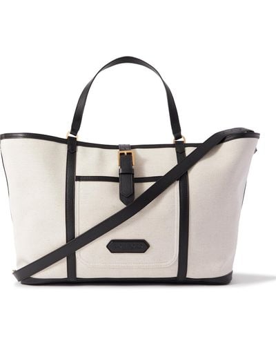 Tom Ford Leather-trimmed Canvas Tote Bag - White
