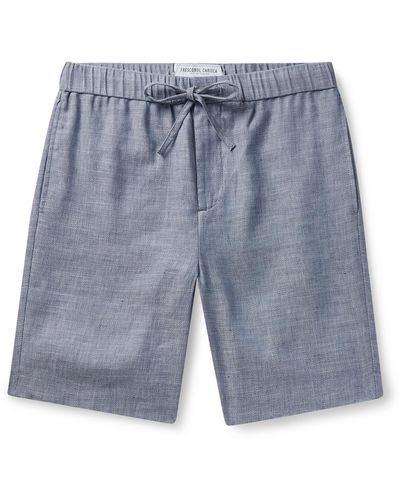 Frescobol Carioca Felipe Slim-fit Linen And Cotton-blend Drawstring Shorts - Blue