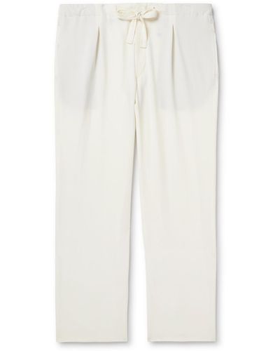 STÒFFA Straight-leg Pleated Wool-seersucker Drawstring Pants - White