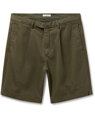 Boglioli Straight-leg Pleated Cotton-blend Twill Bermuda Shorts - Green