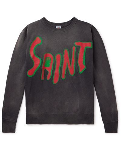 SAINT Mxxxxxx Distressed Logo-print Cotton-jersey Sweatshirt - Black