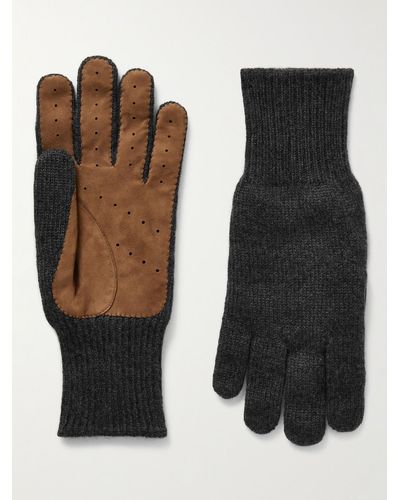 Brunello Cucinelli Suede-trimmed Cashmere Gloves - Black