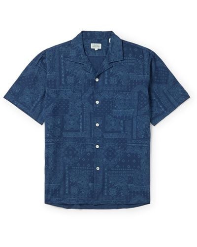 Hartford Camp-collar Bandana-print Cotton Shirt - Blue
