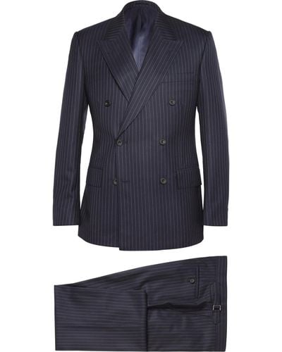 Kingsman Navy Double-Breasted Pinstripe Suit - Blue