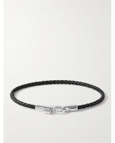 Miansai Rhodium-plated Sterling Silver And Braided Leather Bracelet - Black