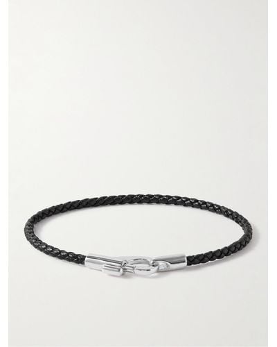 Miansai Bracciale in argento sterling rodiato e pelle intrecciata - Nero