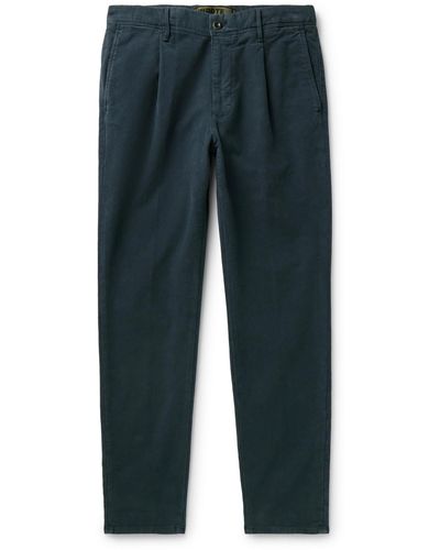 Incotex Tapered Pleated Stretch-cotton Moleskin Pants - Blue
