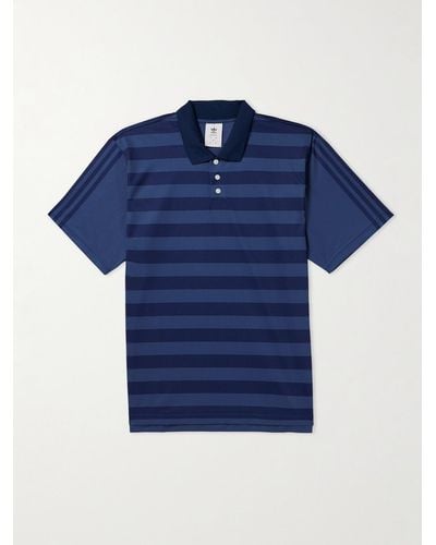 adidas Originals Pop Trading Company Logo-print Striped Recycled-piqué Polo Shirt - Blue