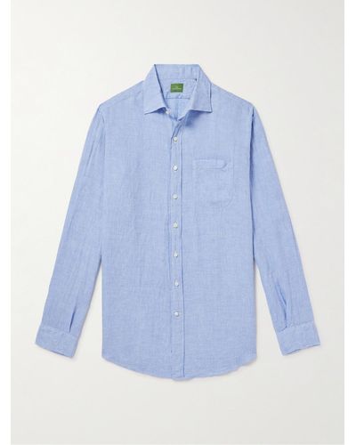 Sid Mashburn Camicia slim- fit in lino con collo alla francese - Blu