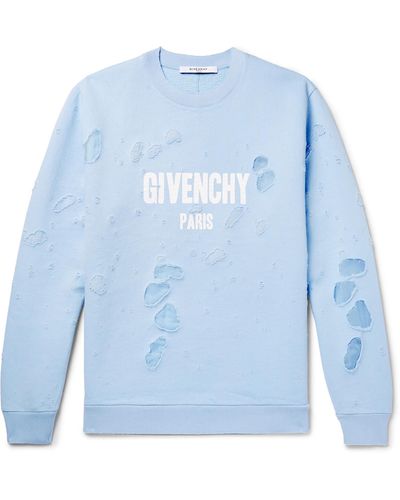 Givenchy Cuban-fit Distressed Printed Cotton-jersey Sweatshirt - Blue