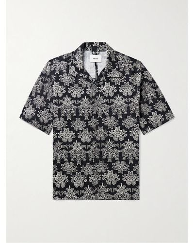 NN07 Ole 5210 Camp-collar Printed Organic Cotton And Tm Lyocell-blend Twill Shirt - Grey