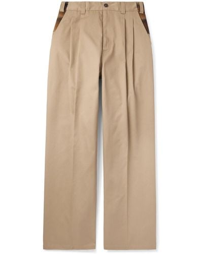 Maison Margiela Pendleton Skater Wide-leg Pleated Paneled Twill And Checked Virgin Wool Pants - Natural