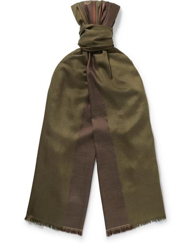 Loro Piana Fringed Striped Cashmere And Silk-blend Scarf - Green