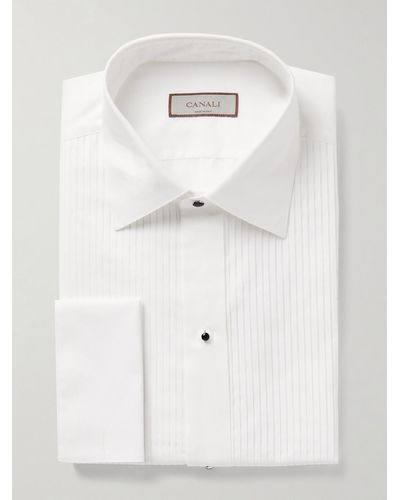 Canali Pleated Double-cuff Cotton-poplin Tuxedo Shirt - White