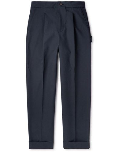 Umit Benan Straight-leg Pleated Cotton Pants - Blue