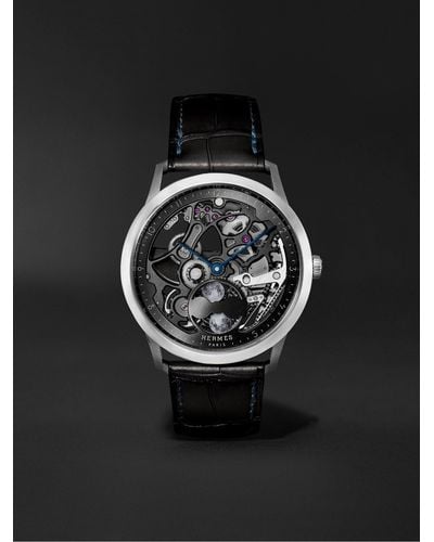 Hermès Slim d'Hermès Squelette Lune 39,5mm Automatic Uhr aus Titan mit Alligatorlederarmband - Schwarz