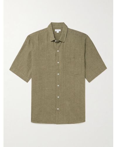 Sunspel Striped Linen Shirt - Green