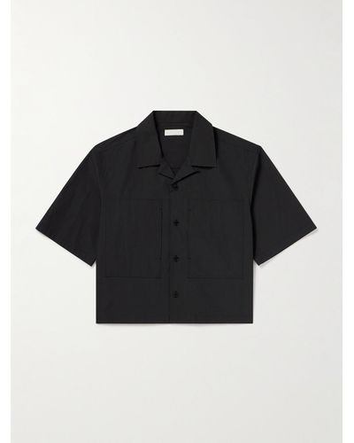 Amomento Half Convertible-collar Cropped Woven Shirt - Black