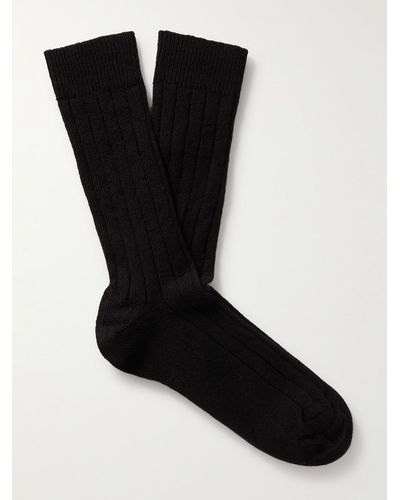 William Lockie Ribbed Cashmere-blend Socks - Black