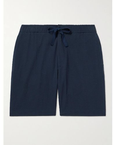 Officine Generale Phill Straight-leg Cotton-seersucker Drawstring Shorts - Blue