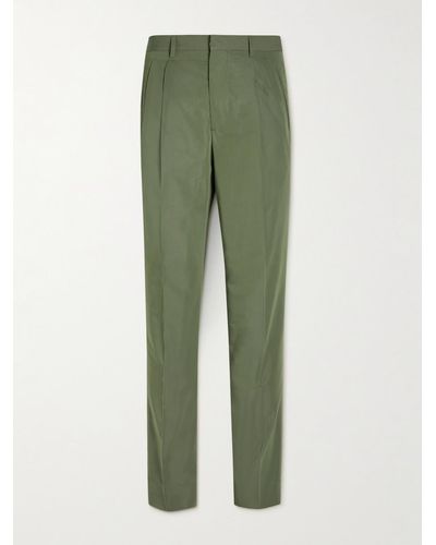 Umit Benan Tapered Pleated Cotton And Silk-blend Trousers - Green