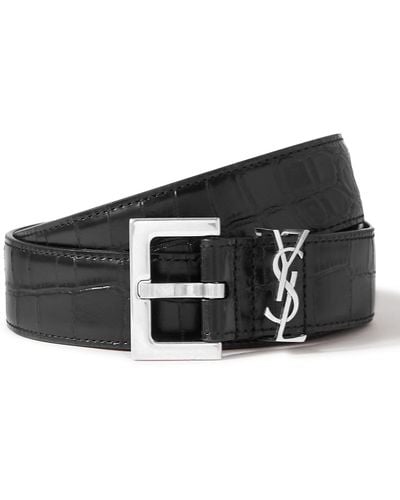 Saint Laurent 3cm Croc-effect Leather Belt - Black
