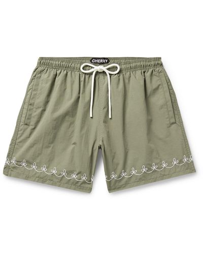 CHERRY LA American Classic Straight-leg Mid-length Embroidered Swim Shorts - Green