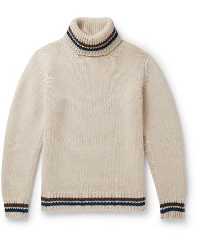 Kingsman Slim-fit Striped-trimmed Wool And Cashmere-blend Rollneck Sweater - Multicolor