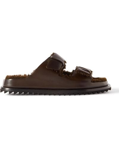 Officine Creative Introspectus Faux Shearling-lined Leather Sandals - Brown