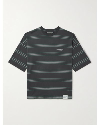 Neighborhood Oversized Logo-embroidered Striped Cotton-jersey T-shirt - Grey