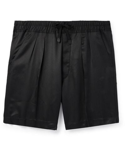 Tom Ford Straight-leg Pleated Silk-twill Drawstring Shorts - Black