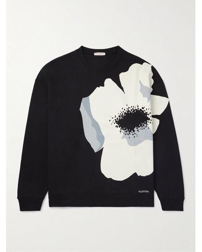 Valentino Garavani Floral-print Cotton-jersey Sweatshirt - Black
