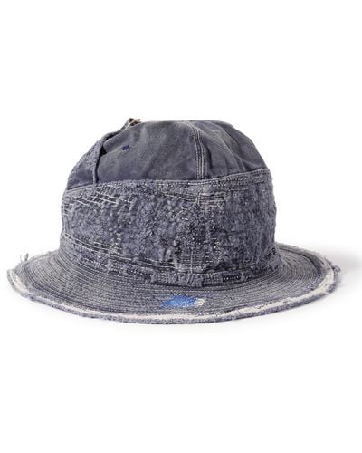 Kapital The Old Man And The Sea Distressed Buckled Cotton-twill Bucket Hat - Blue