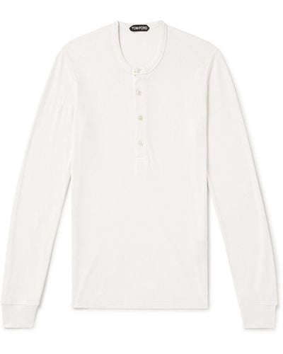 Tom Ford Slim-fit Ribbed Stretch Lyocell And Cotton-blend Henley T-shirt - White