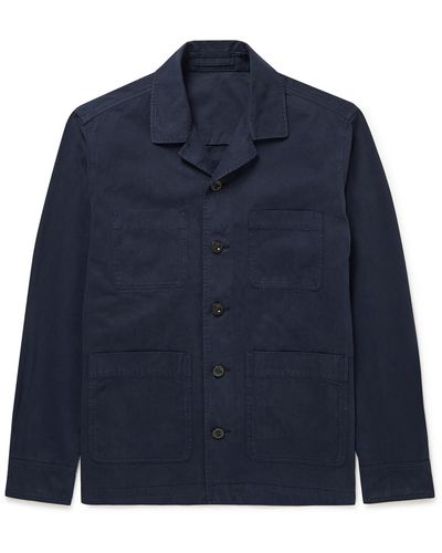 MR P. Camp-collar Garment-dyed Organic Cotton Jacket - Blue