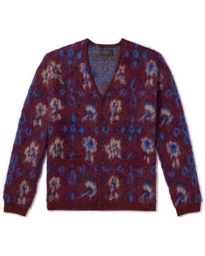 Beams Plus Floral-jacquard Knitted Cardigan - Purple