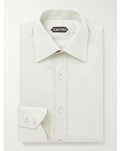 Tom Ford Camicia in popeline di misto lyocell con collo alla francese - Bianco