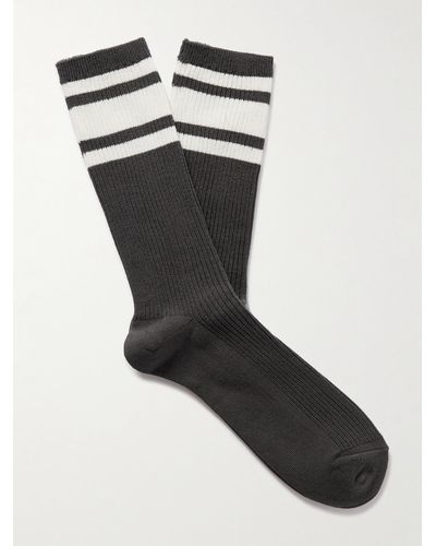 MR P. Striped Ribbed Cotton-blend Socks - Black