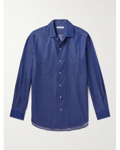 Loro Piana Washed Cotton-chambray Shirt - Blue