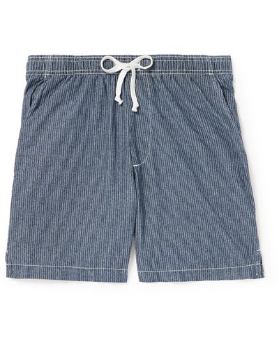Save Khaki Easy Straight-leg Striped Cotton-chambray Drawstring Shorts - Blue