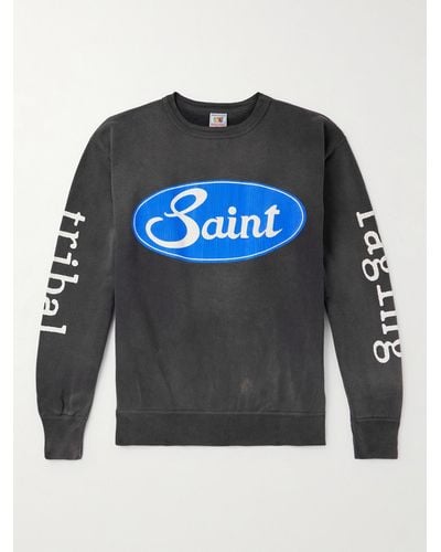 SAINT Mxxxxxx Logo-print Distressed Cotton-jersey Sweatshirt - Grey