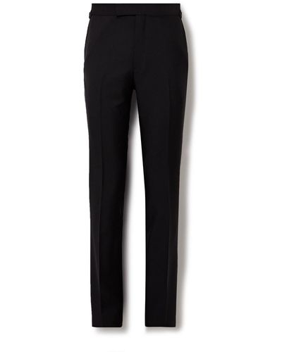 Kingsman Argylle Slim-fit Tapered Wool And Mohair-blend Tuxedo Pants - Black