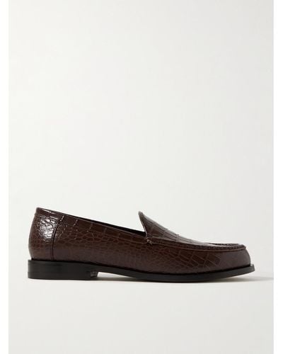 Manolo Blahnik Ralone Croc-effect Leather Loafers - Brown