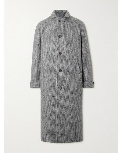 Anderson & Sheppard Herringbone Wool Coat - Grey
