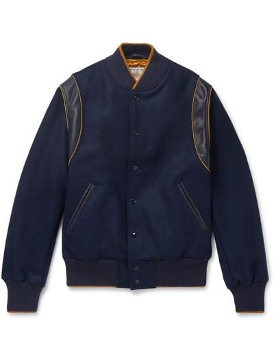 Golden Bear The Hayes Leather-panelled Wool-blend Bomber Jacket - Blue