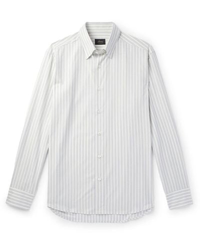 Brioni Button-down Collar Striped Cotton And Silk-blend Shirt - White