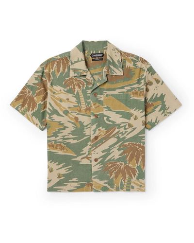 CHERRY LA Camp-collar Printed Cotton-twill Shirt - Green
