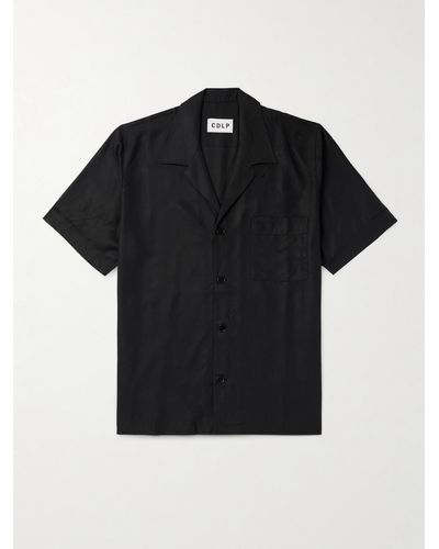CDLP Camicia da pigiama in popeline di lyocell TM con colletto convertibile - Nero