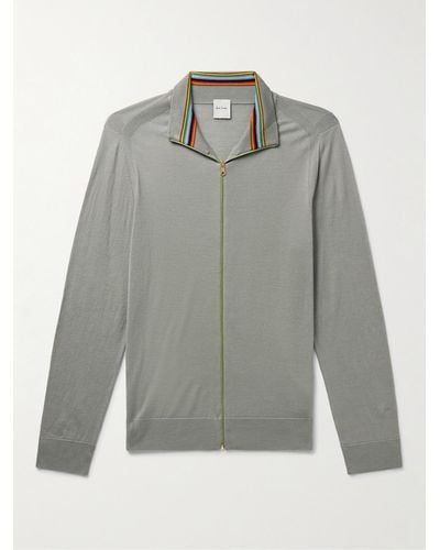 Paul Smith Merino Wool Zip-up Cardigan - Grey